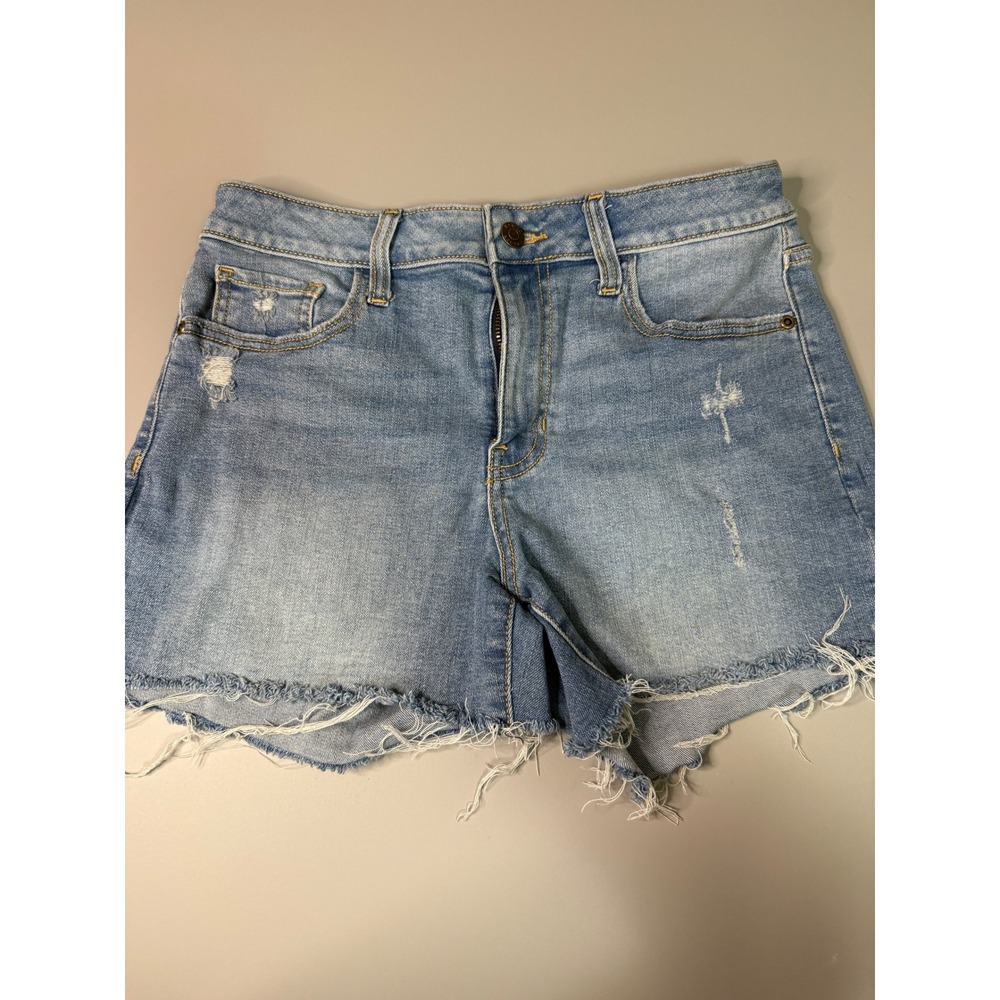 Harper Heritage Women Blue Distressed Denim Shorts Light Wash Size 27 Raw Hem